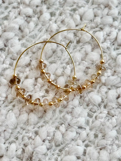 Smoky Lemon Quartz + Gold Hoops