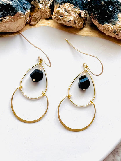 Black Onyx + Matte Gold Bubble Earrings