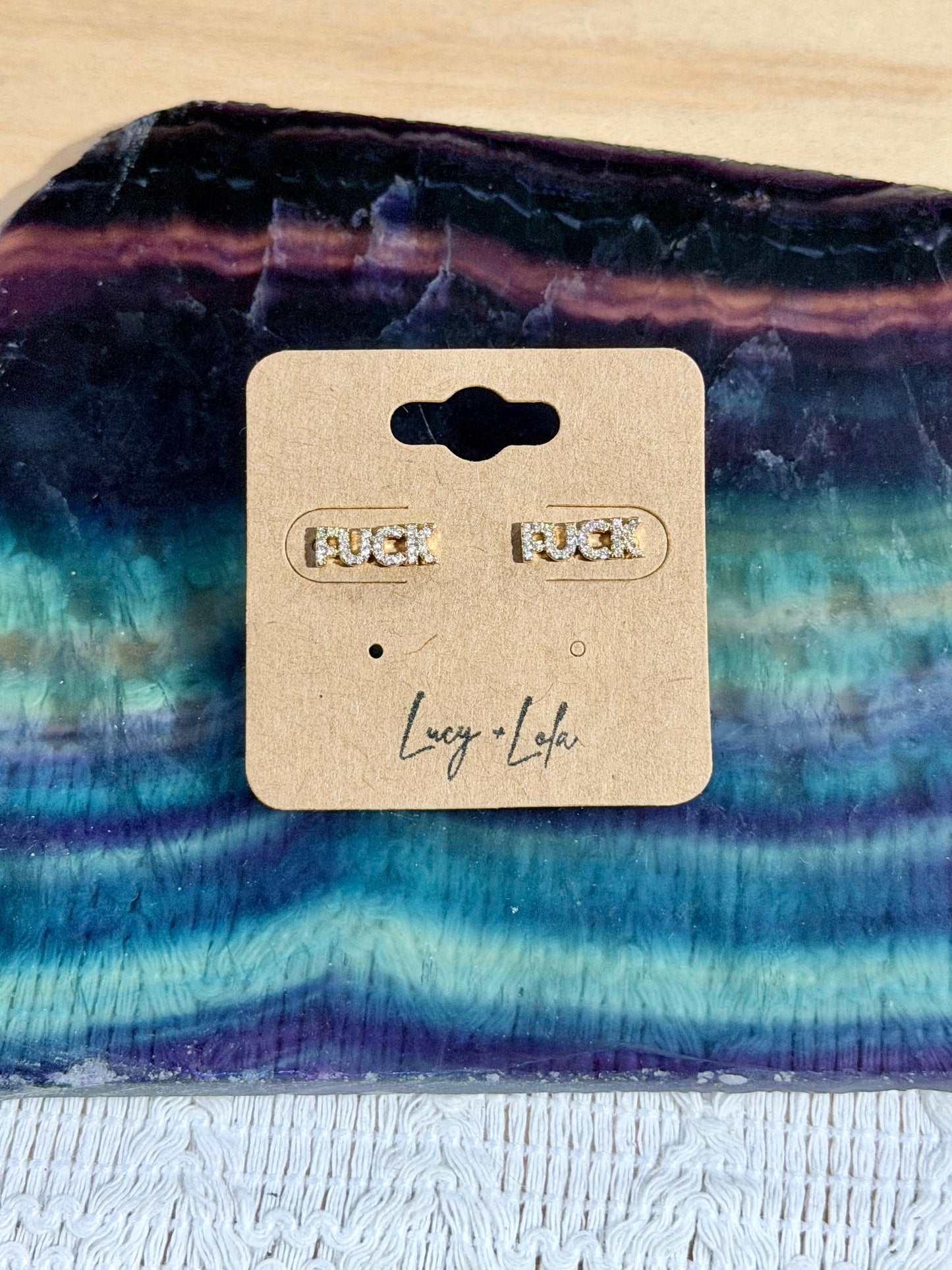 Zircon + Gold Fuck Mini Stud Earrings