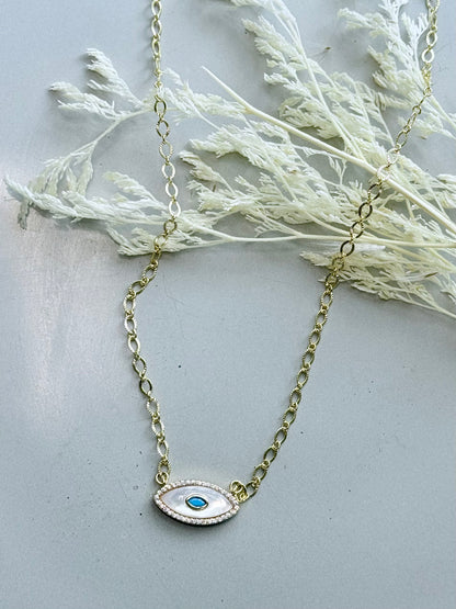 Mother of Pearl + Gold Evil Eye Necklace