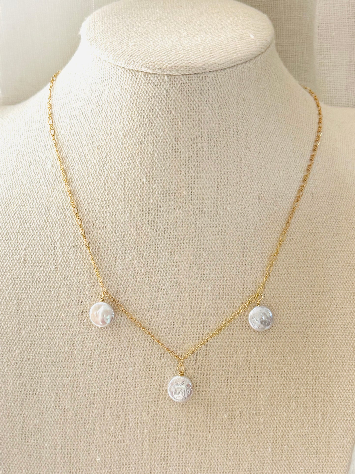 Freshwater Pearl Minis + Matte Gold Trio Necklace