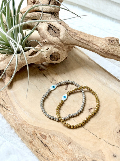 Mother of Pearl Evil Eye Stainless Steel Bracelet