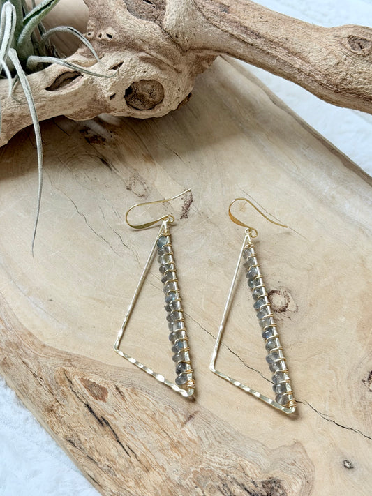 High-Grade Labradorite + Gold Large Triangle Earrings