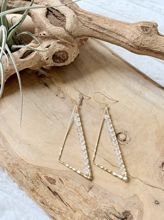 Rainbow Moonstone + Gold Large Triangle Earrings
