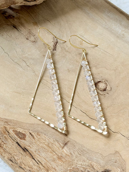 Rainbow Moonstone + Gold Large Triangle Earrings