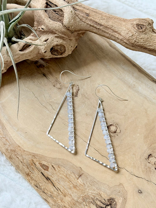 Blue Lace Agate + Silver Large Triangle Earrings
