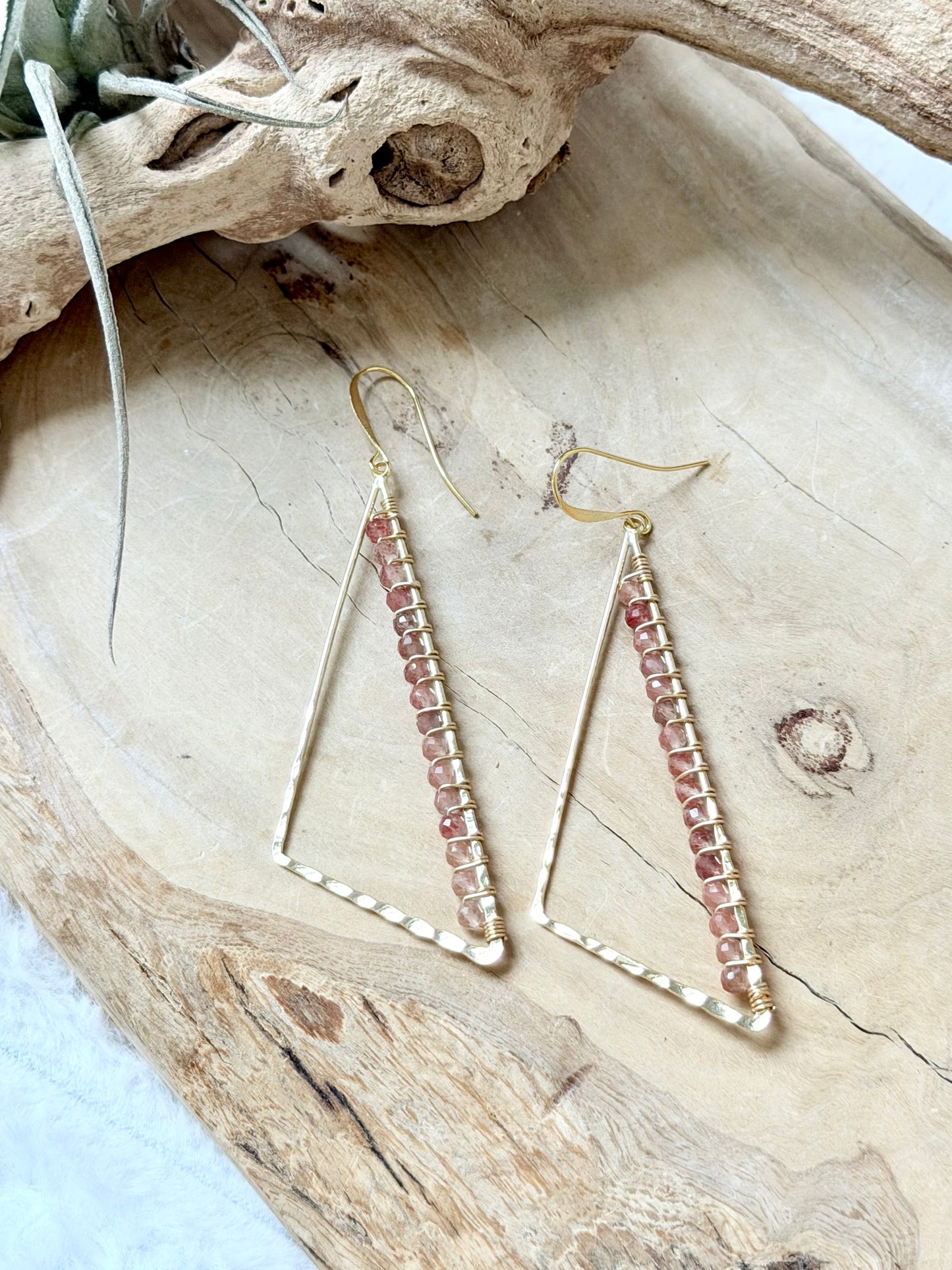 Red Lazasine + Gold Large Triangle Earrings