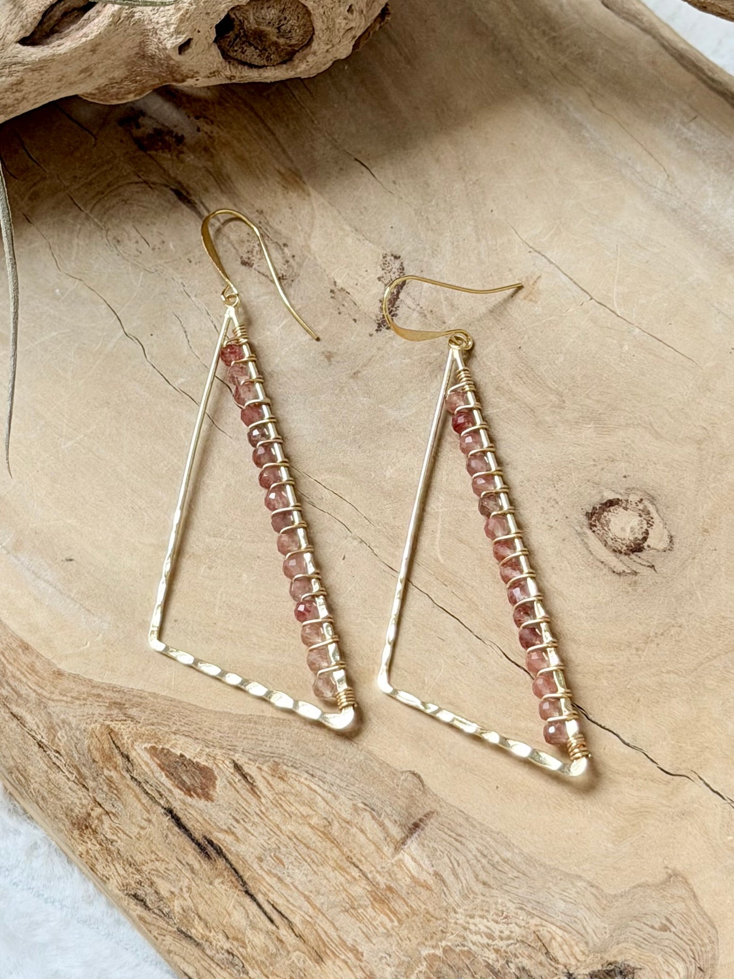 Red Lazasine + Gold Large Triangle Earrings