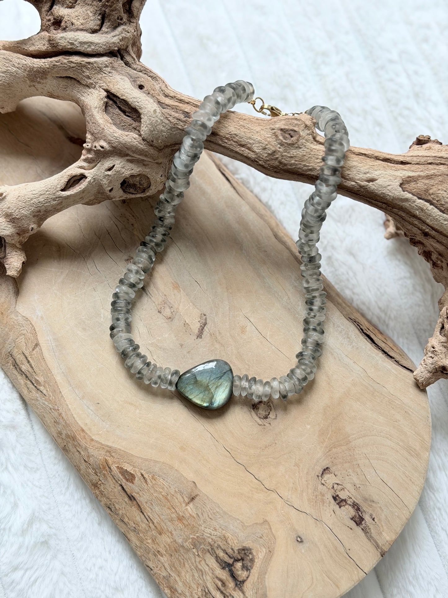 Labradorite + African Glass Chunky Necklace