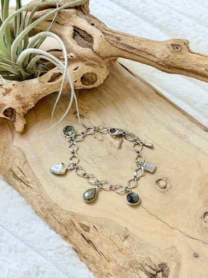 Mixed Gemstone + Silver Charm Bracelet