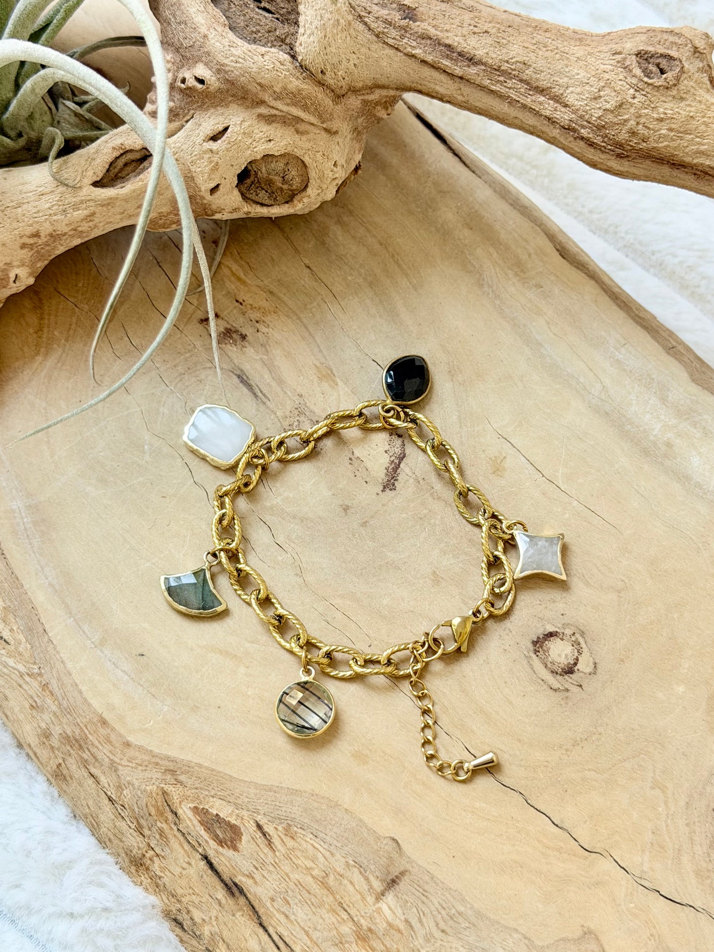 Gemstone + Gold Monochromatic Charm Bracelet