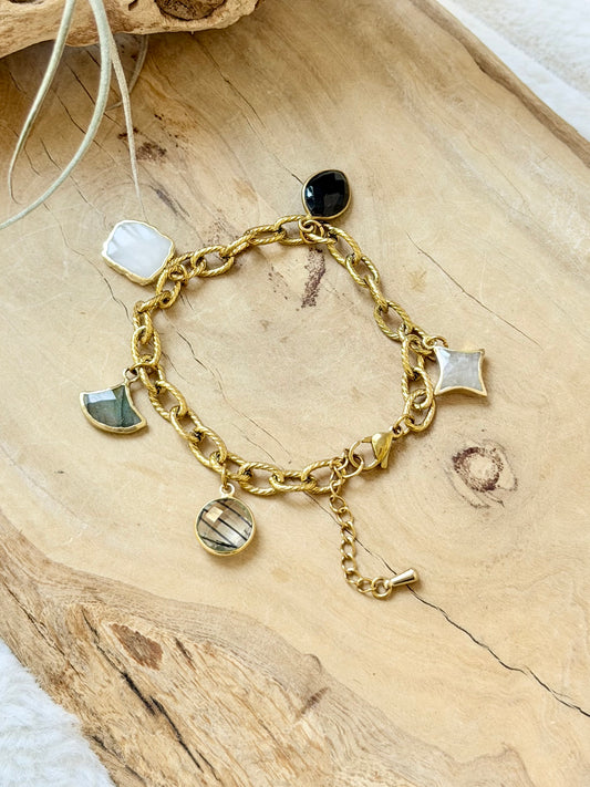 Gemstone + Gold Monochromatic Charm Bracelet