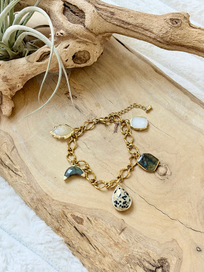 Gemstone + Gold Neutral Charm Bracelet