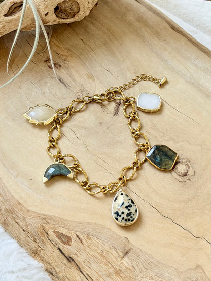 Gemstone + Gold Neutral Charm Bracelet