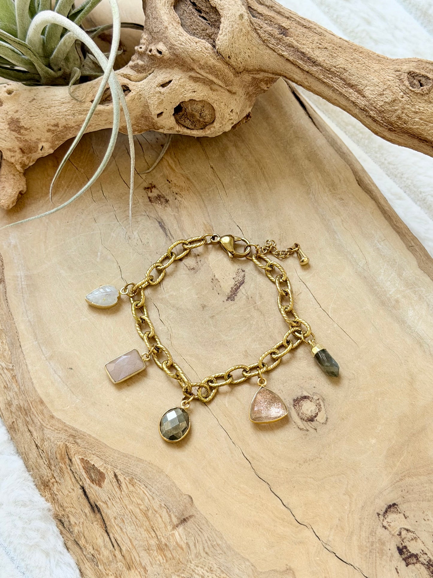 Gemstone + Gold Light-Neutral Charm Bracelet