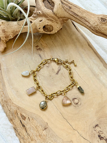 Gemstone + Gold Light-Neutral Charm Bracelet