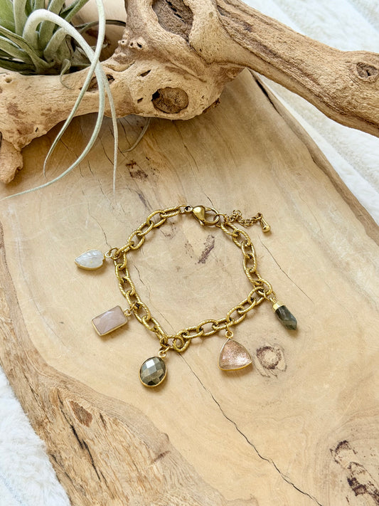 Gemstone + Gold Light-Neutral Charm Bracelet