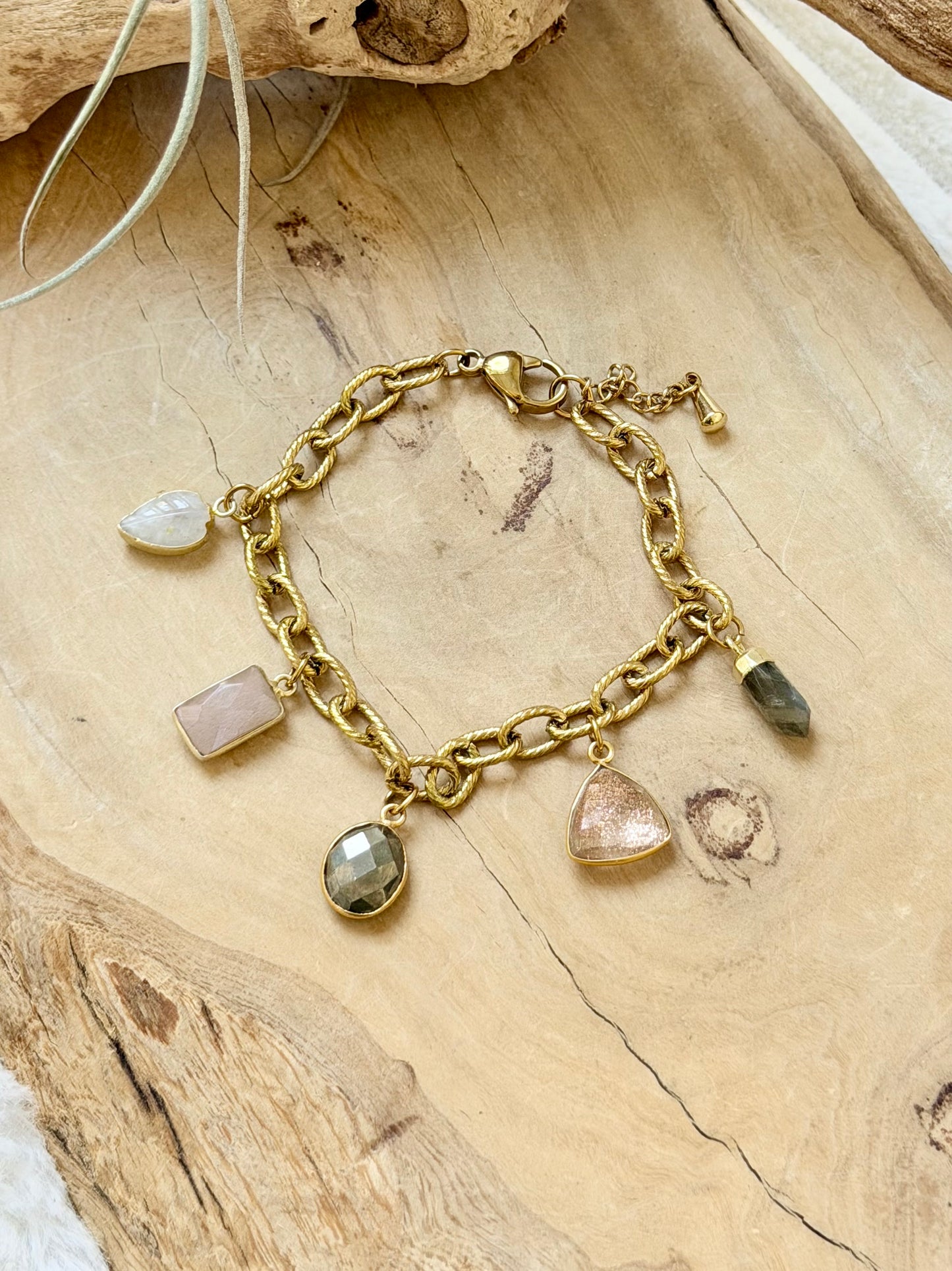 Gemstone + Gold Light-Neutral Charm Bracelet