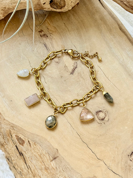 Gemstone + Gold Light-Neutral Charm Bracelet