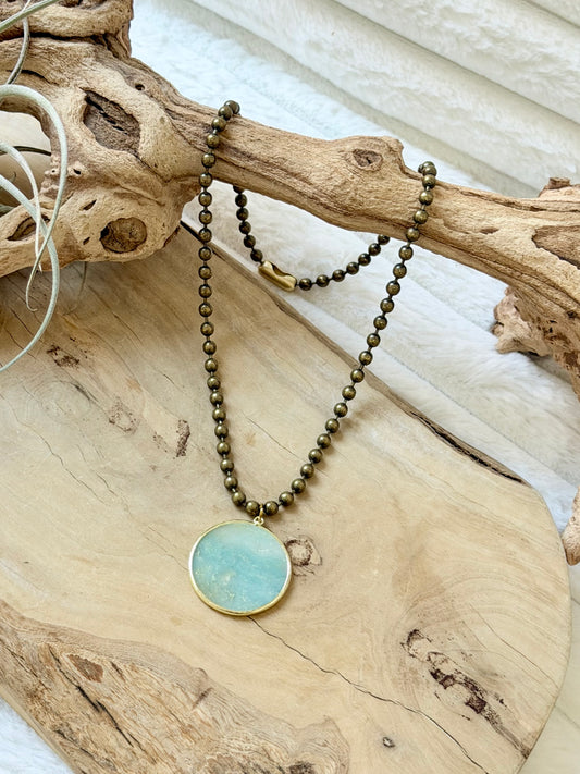 Amazonite + Antique Brass Ball Chain Necklace