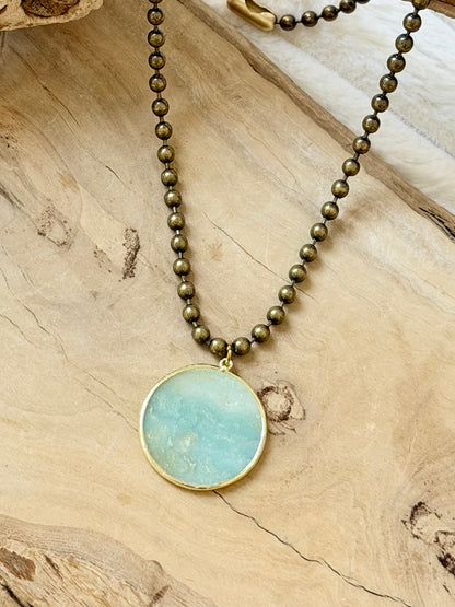 Amazonite + Antique Brass Ball Chain Necklace