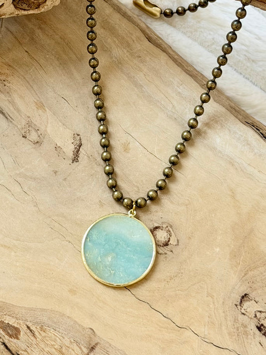 Amazonite + Antique Brass Ball Chain Necklace