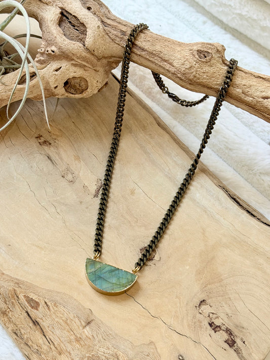 Labradorite + Antique Brass Necklace