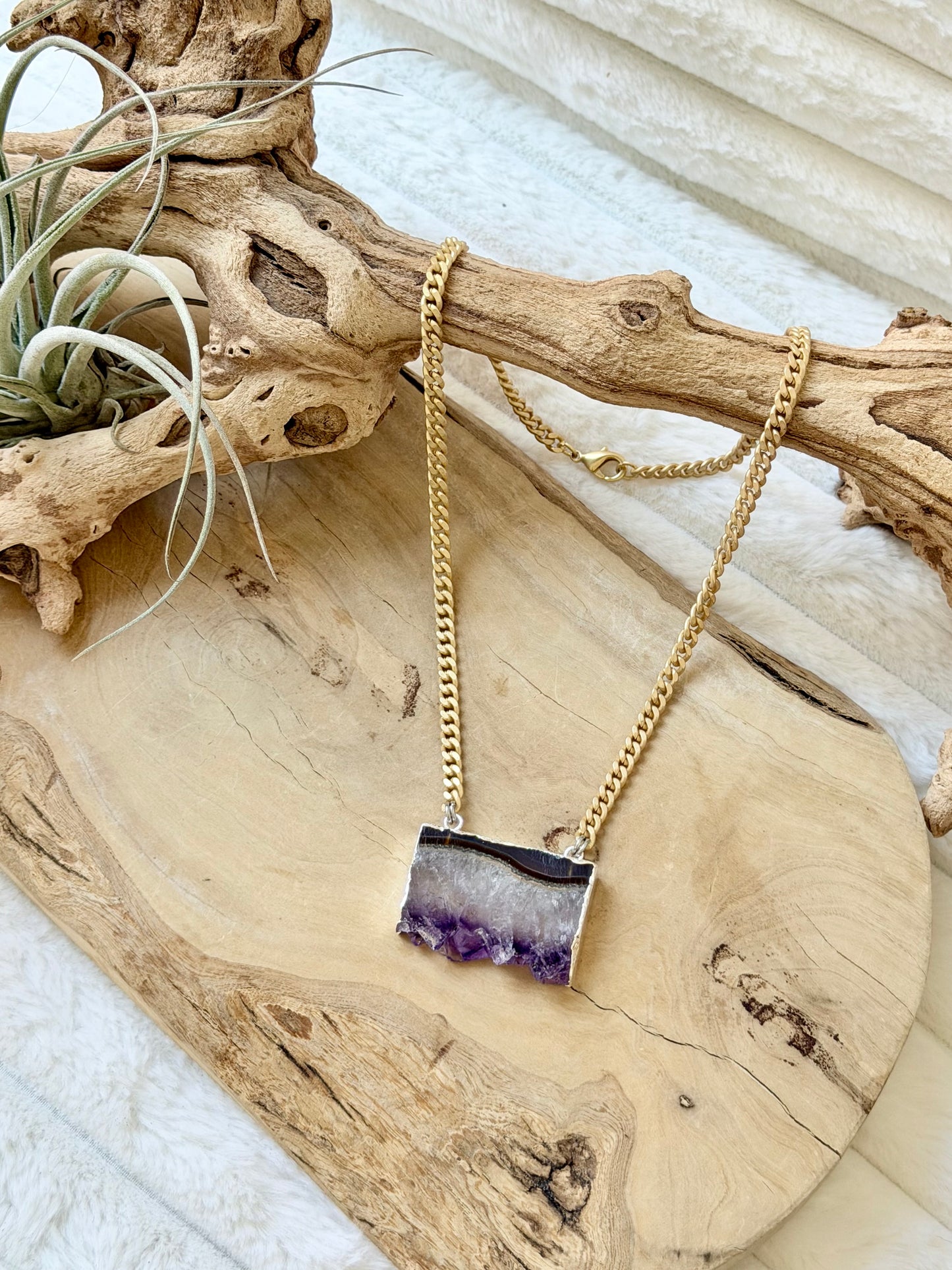 Amethyst Stalactite + Matte Gold Necklace