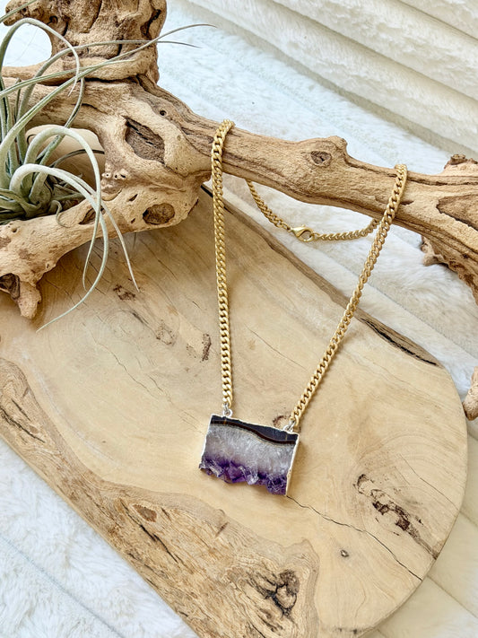 Amethyst Stalactite + Matte Gold Necklace