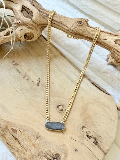 Gray Moonstone + Matte Gold Necklace