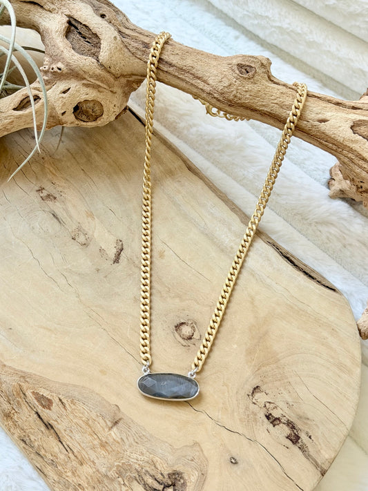 Gray Moonstone + Matte Gold Necklace