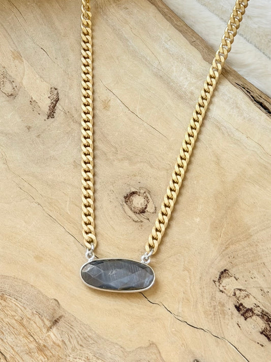 Gray Moonstone + Matte Gold Necklace