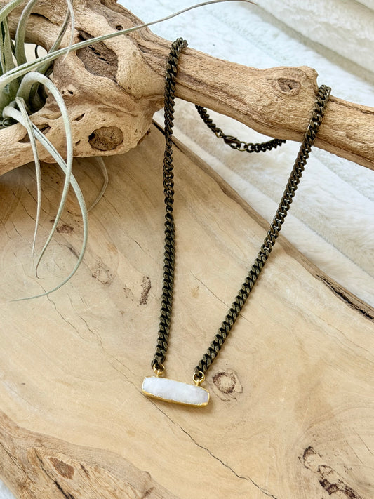Rainbow Moonstone + Antique Brass Necklace