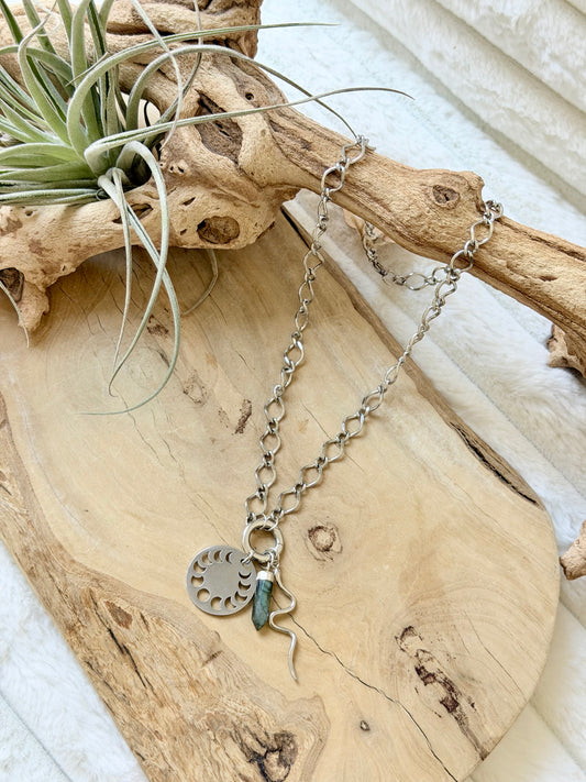 Labradorite Spike + Silver Carabiner Charm Necklace