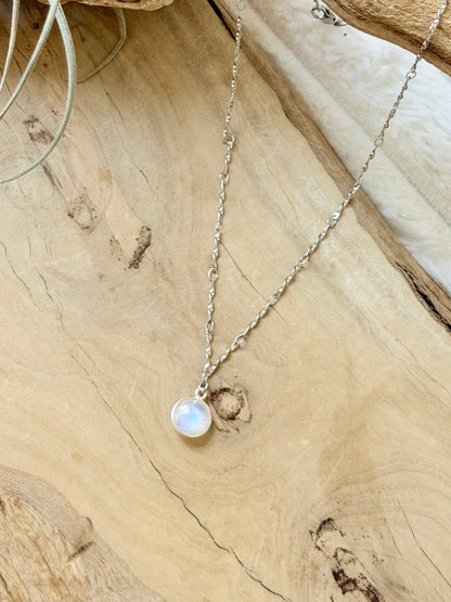 Rainbow Moonstone + Stainless Steel Necklace