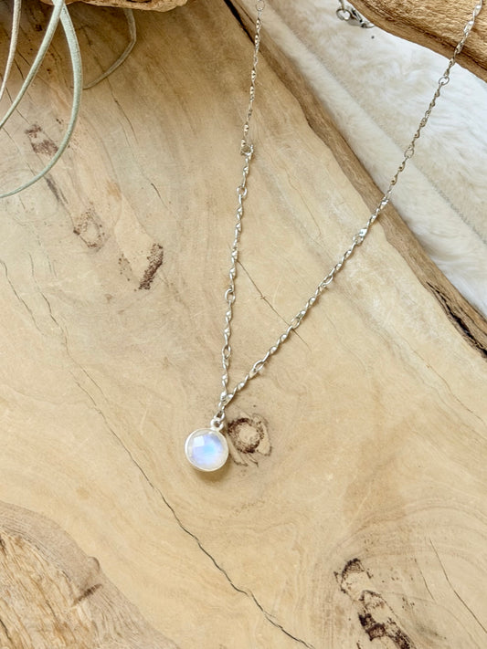 Rainbow Moonstone + Stainless Steel Necklace