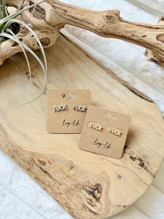 Zircon Fuck Mini Stud Earrings
