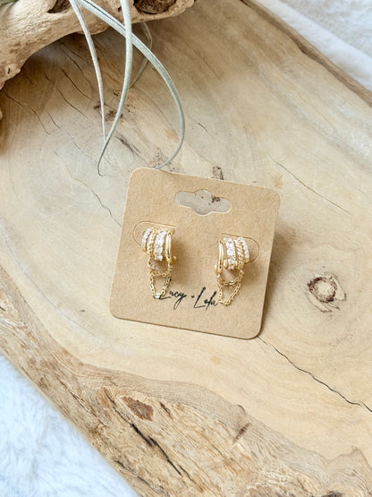 Stacked Zircon + Chain Triple Hoop Earrings