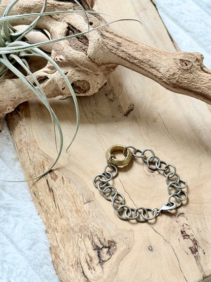 Gold Ethiopian Wollo Ring + Antique Silver Bracelet
