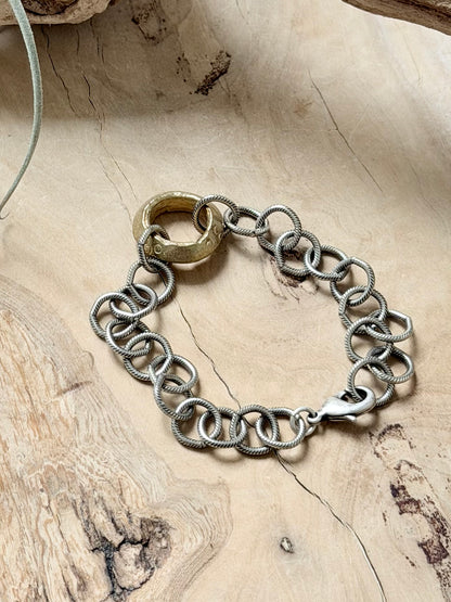 Gold Ethiopian Wollo Ring + Antique Silver Bracelet