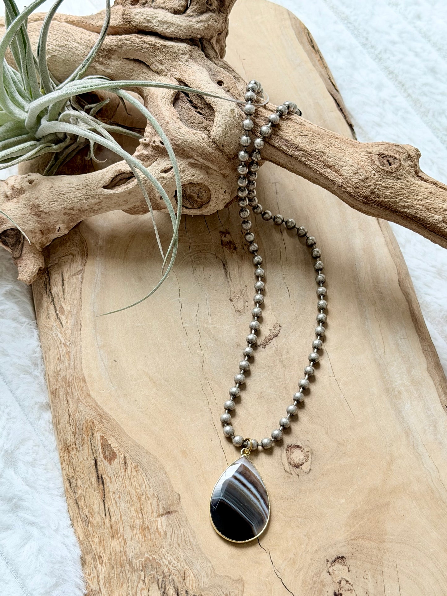 Tuxedo Agate + Antique Silver Necklace