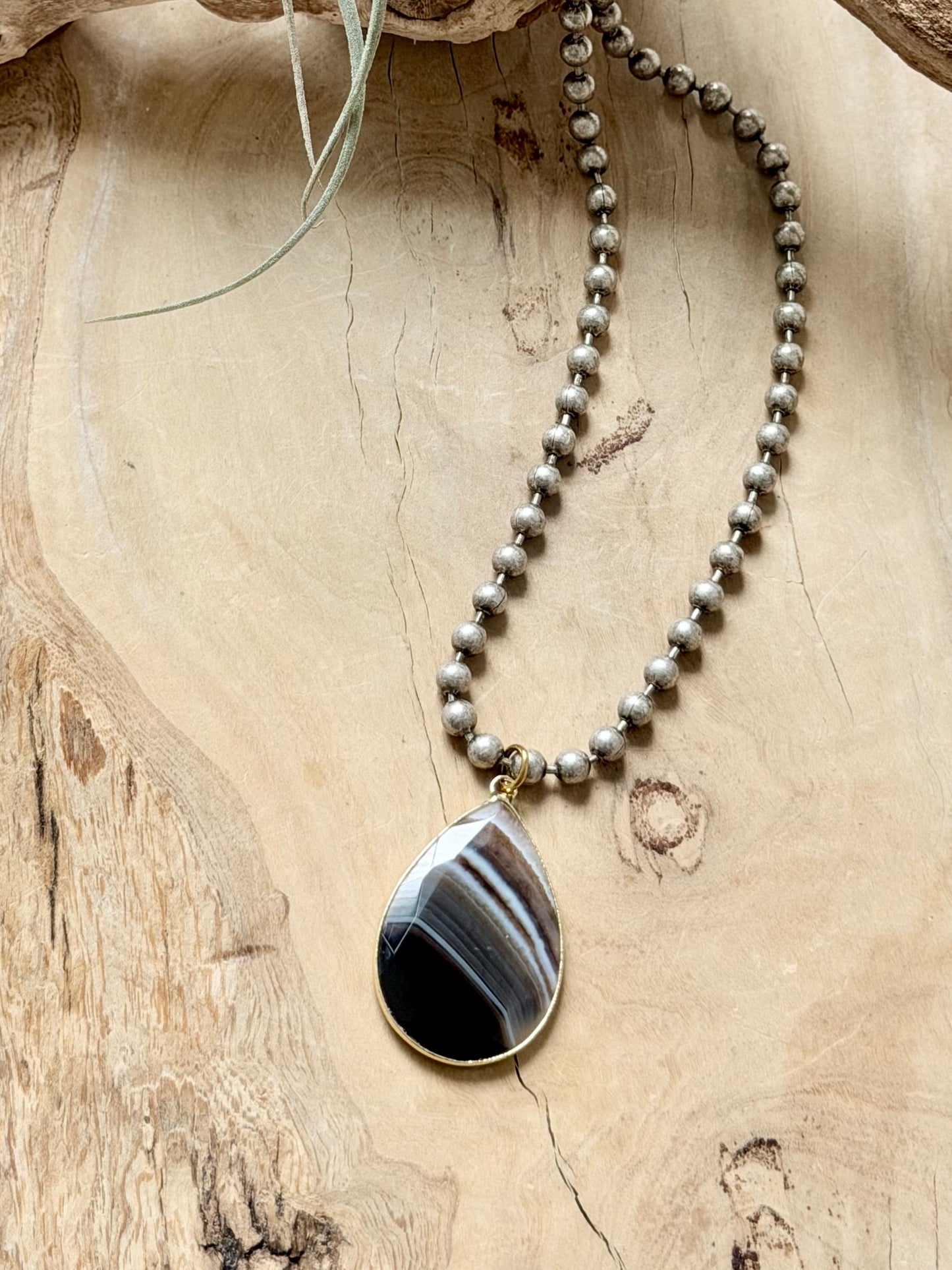 Tuxedo Agate + Antique Silver Necklace