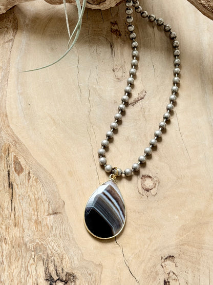 Tuxedo Agate + Antique Silver Necklace