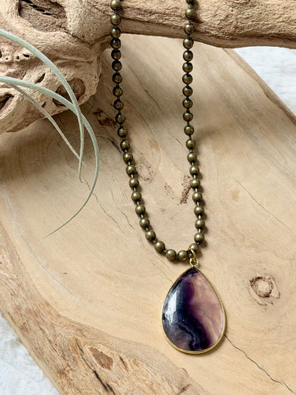 Fluorite + Antique Brass Necklace
