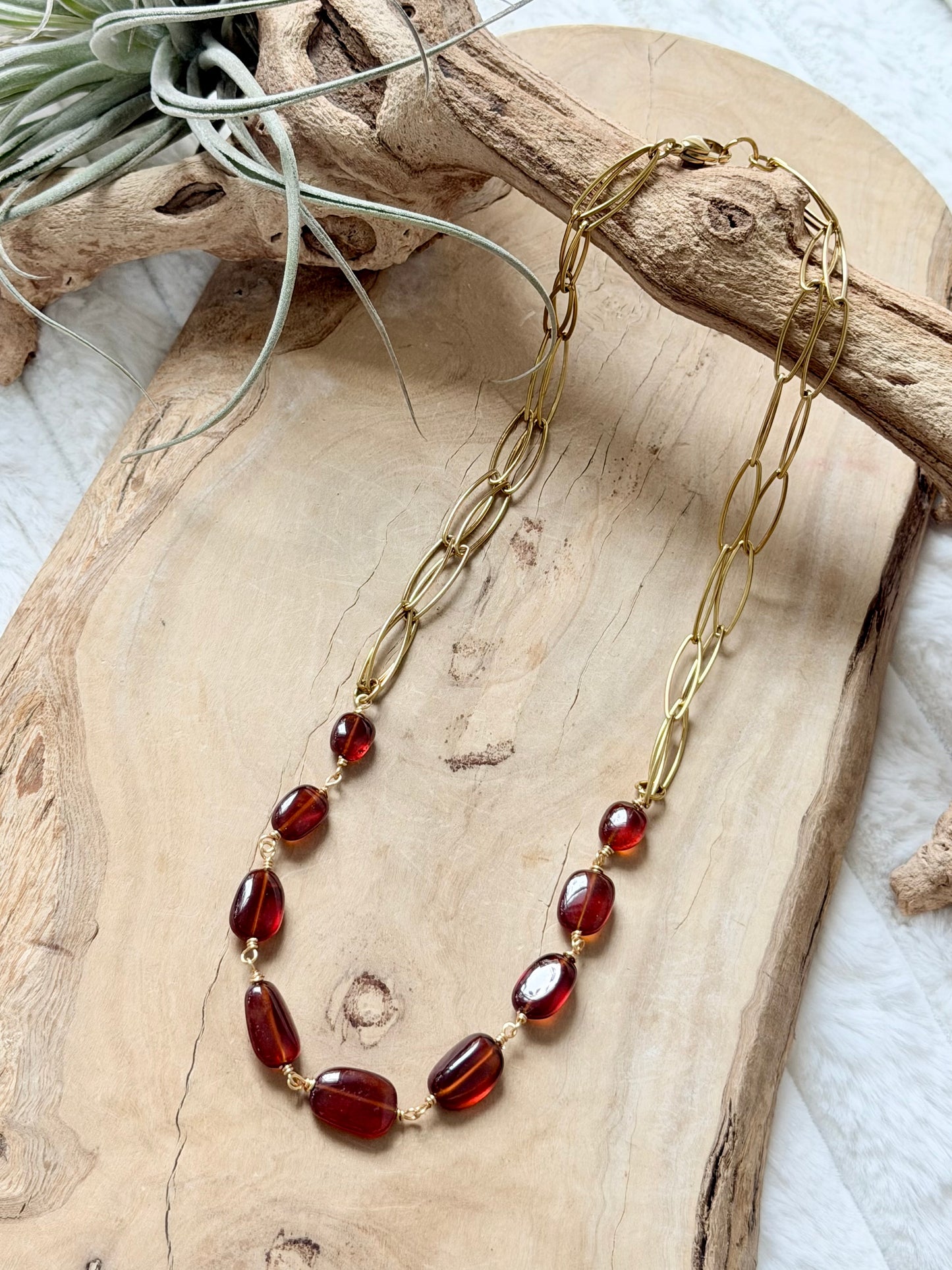 Hessonite Garnet + Gold Necklace