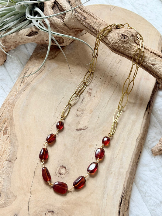 Hessonite Garnet + Gold Necklace