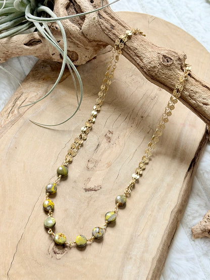 Bumblebee Jasper + Matte Gold Sequin Necklace