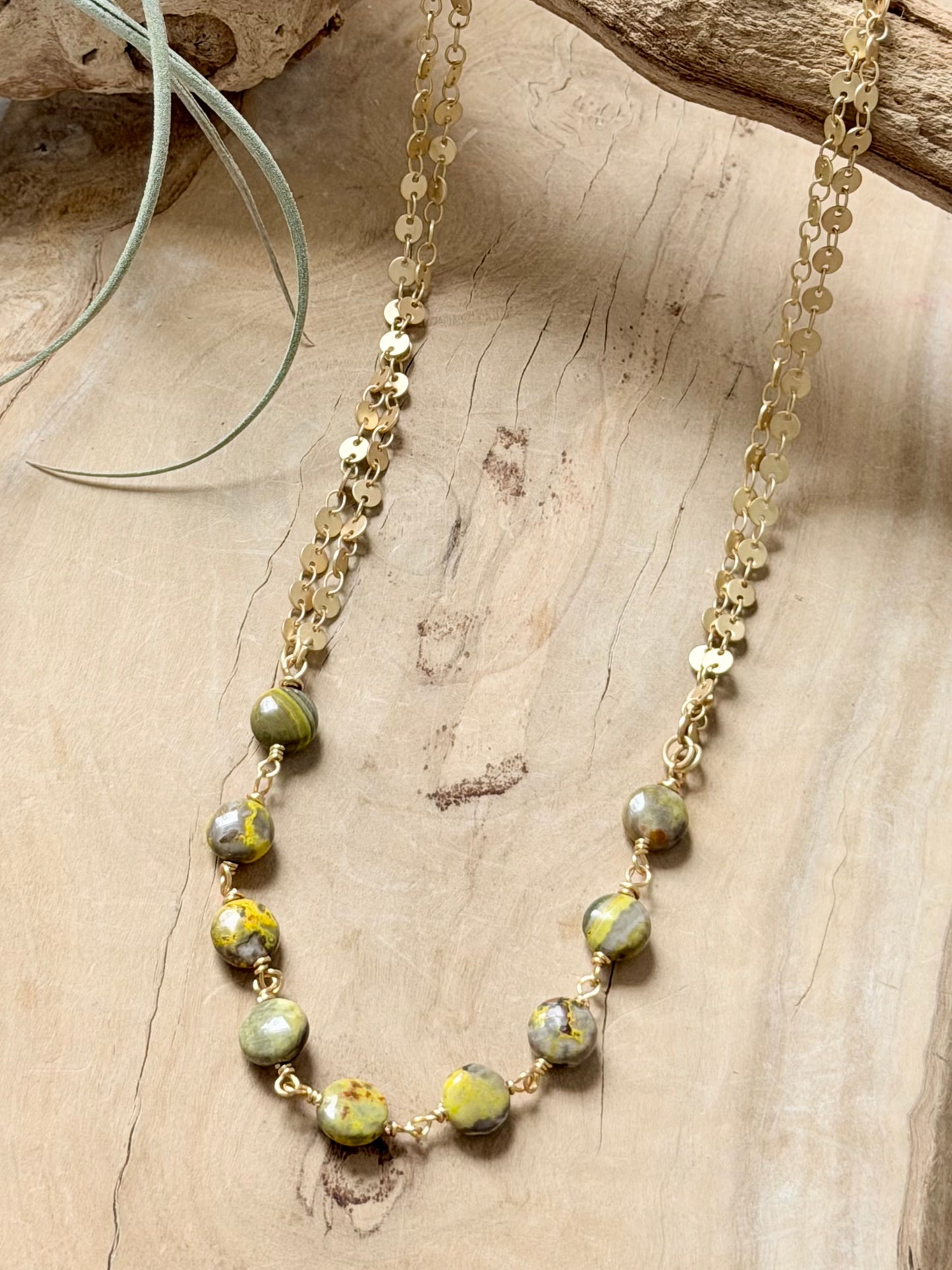 Bumblebee Jasper + Matte Gold Sequin Necklace