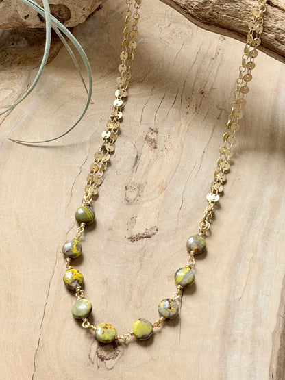 Bumblebee Jasper + Matte Gold Sequin Necklace