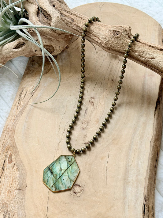 Labradorite + Antique Brass Necklace